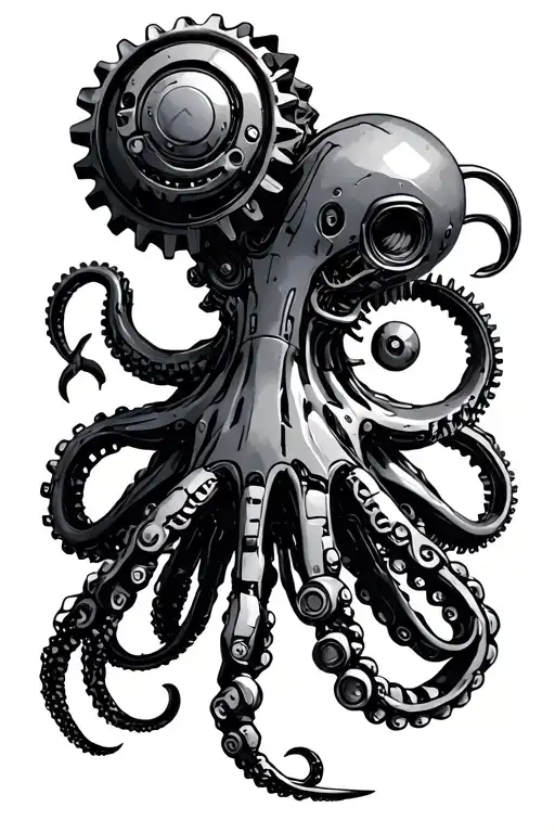 Mechanical Robotic Octopus Machine Made From Industrial Machine Parts And Gear Wheels