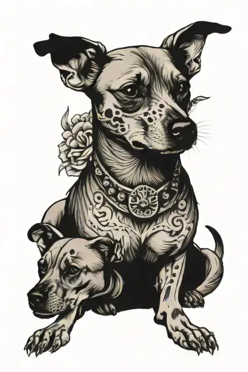 Xoloitzcuintli Dog With Skulls Facing Each Other