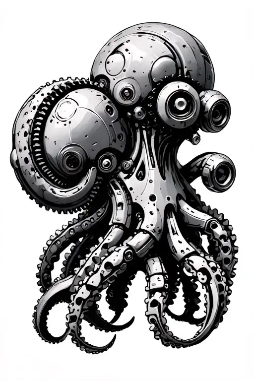 Mechanical Robotic Octopus Machine Made From Industrial Scrap Metal Parts And Gear Wheels