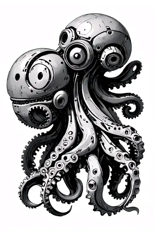 Mechanical Robotic Octopus Machine Made From Industrial Scrap Metal Parts And Gear Wheels