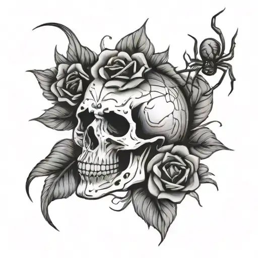 Skull With Rose And A Spider