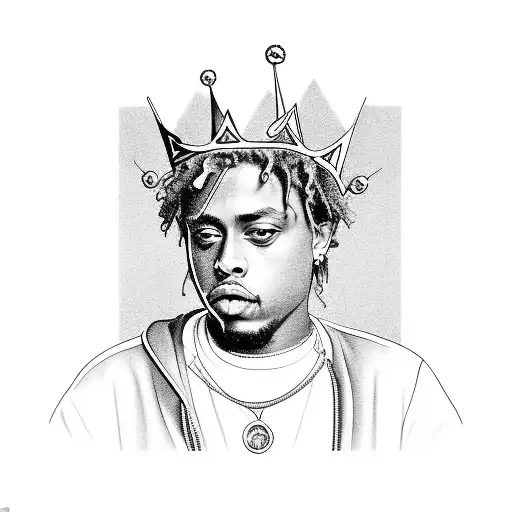 A Portrait Of Juice Wrld With A Crown Made Of Music Notes
