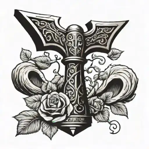 Thor Giant Hammer Wrapped In Rose Vine