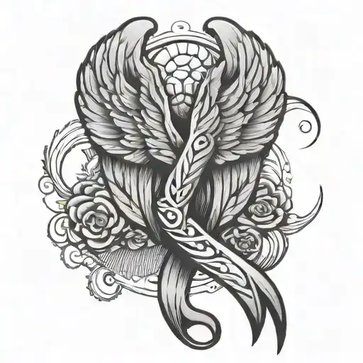 Brain Cancer Ribbon Wing Tattoo Design Inspired