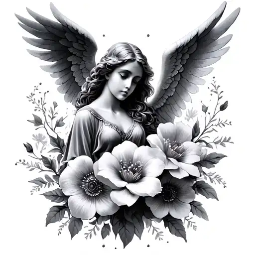 Angel And Flowers