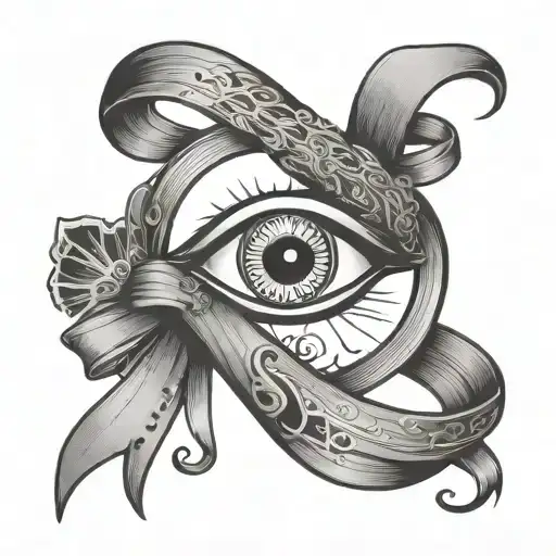 Cancer Symbol With Eye Inside Of Ribbon