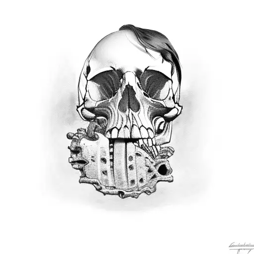 A Black And Grey Portrait Of Eddie With A Skull Face