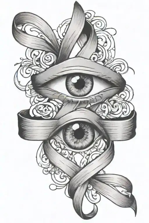 Cancer Ribbon With Eye Inside Of Ribbon