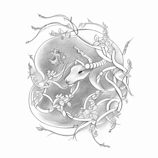 A Capricorn Constellation Intertwined With Vines And Flowers