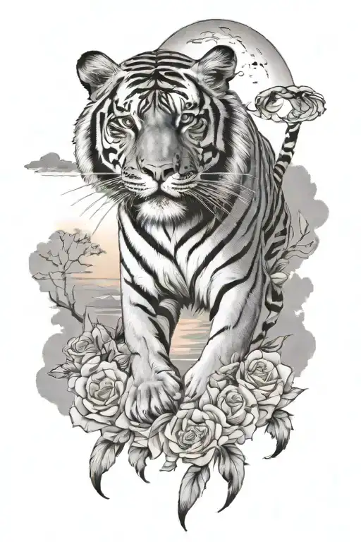 Tiger And Sunset Sky