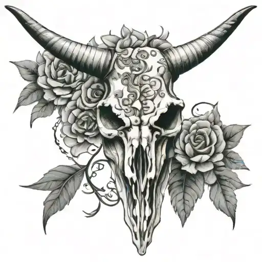 Longhorn Skull With Flowers Wrapped And Bob Wire With Snake