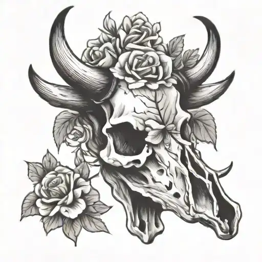 Longhorn Skull With Flowers