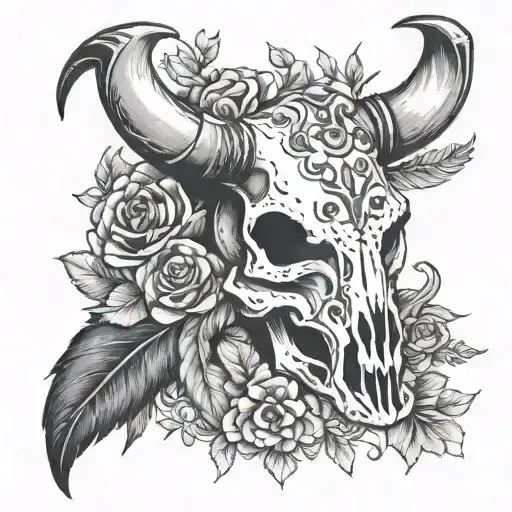 Flowers And Feathers Western Bull Skull