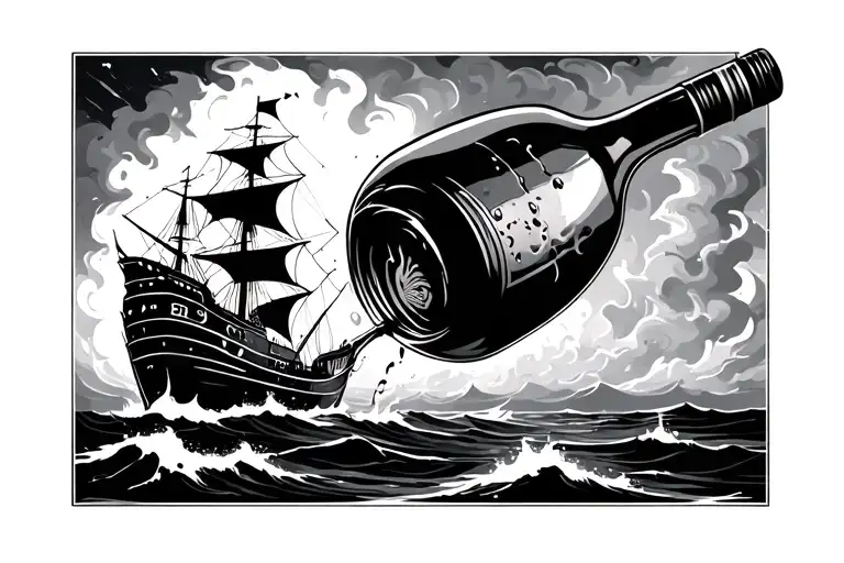 Fire Molotov With Ship Inside Bottle Pouring