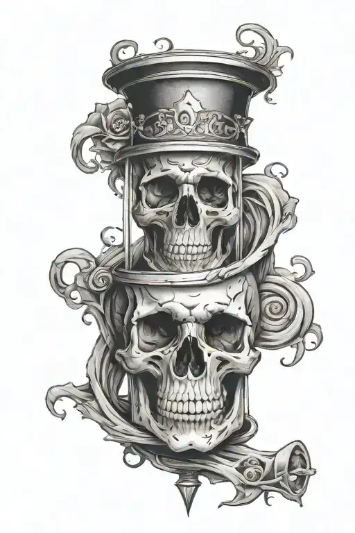 Skull And Hourglass Filled With Swirling