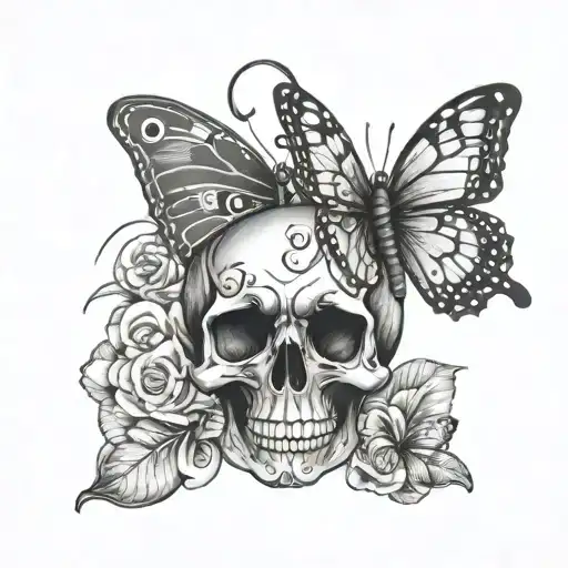 Cute Skull And Butterfly