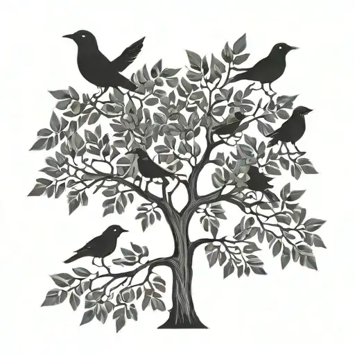 Small Tree With Black Birds