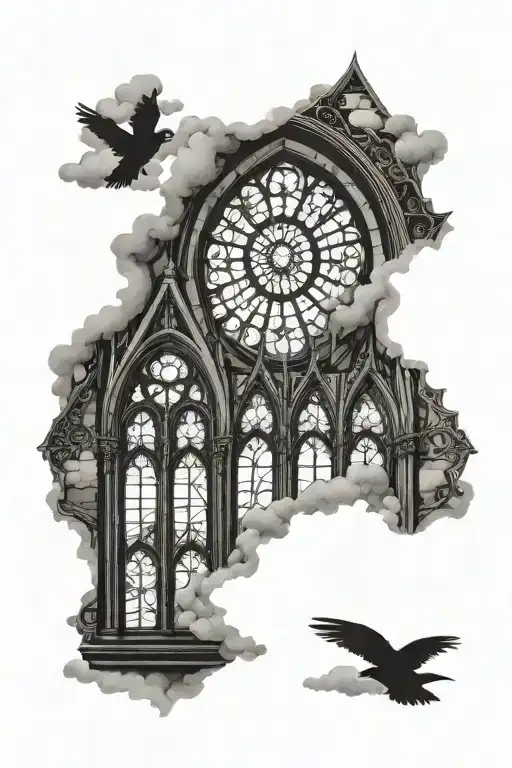 Gothic Cathedral Windows Featuring Asian Clouds