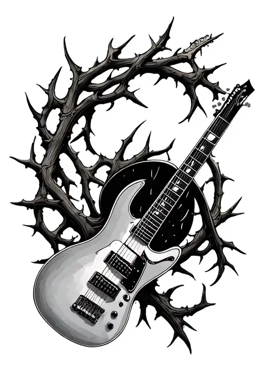 Guitar And Thorns Intertwined