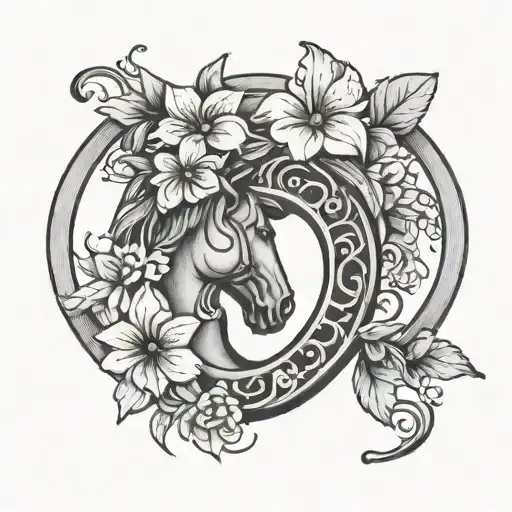 Horse Shoe Tattoo With Flowers Wrapped