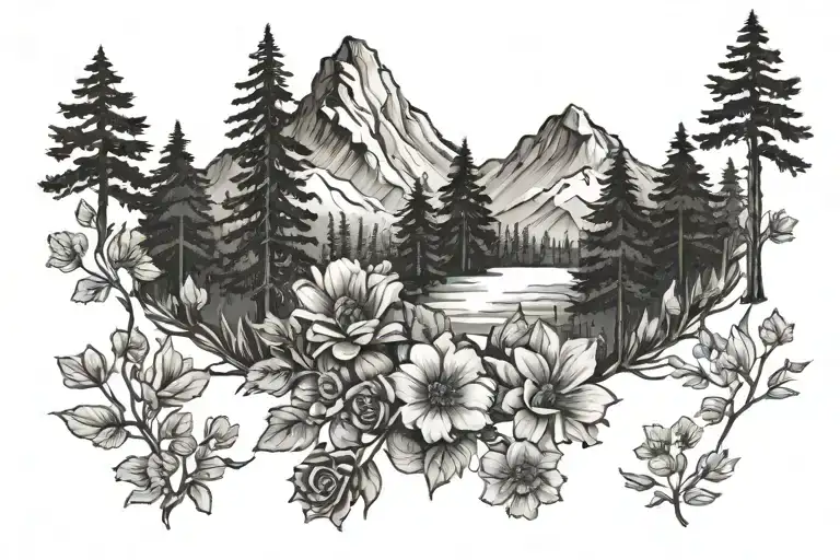 Forest Trees Mountains Flowers