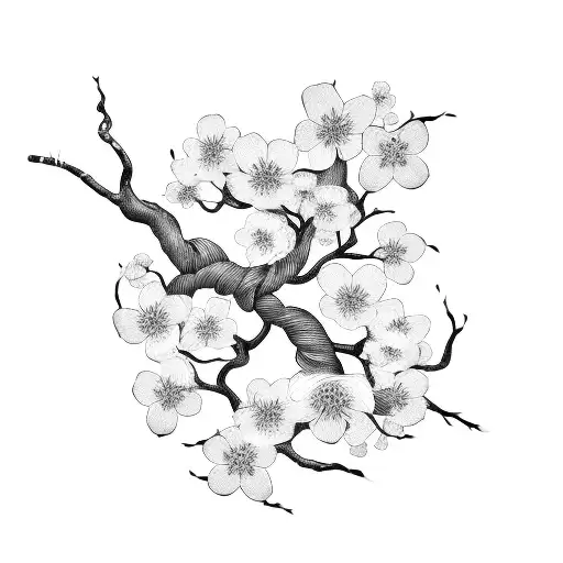 A Music Note Intertwined With A Cherry Blossom Branch
