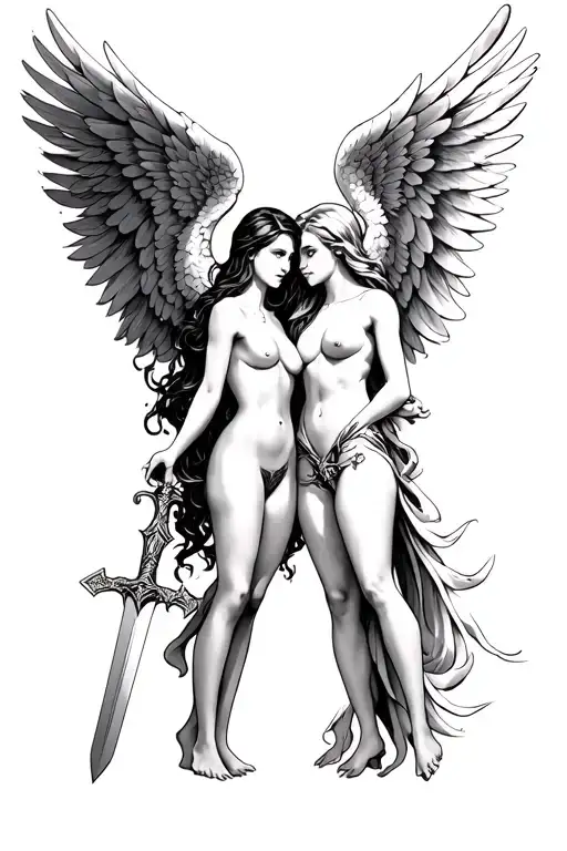 Male And Female Angel Gemini Sword
