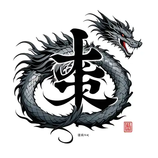 Kaizen Kanji Symbol With Dragon Wrapped