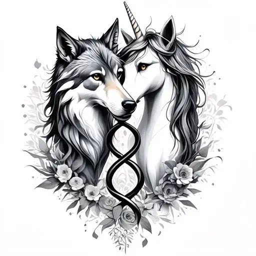 Wolf And Unicorn Sister Infinity Symbol Intertwined