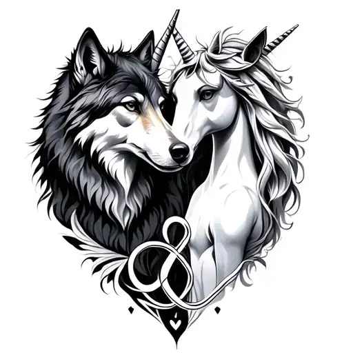 Wolf And Unicorn Sister Infinity Symbol Intertwined
