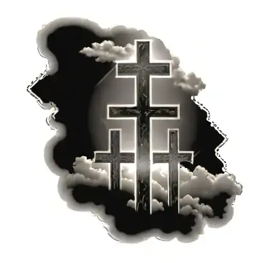 3 Crosses With Sun Rays And Clouds