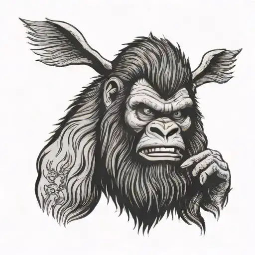 Bigfoot Combing His Beard