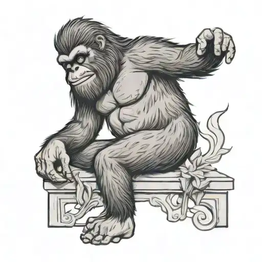 Bigfoot Combing His Hair