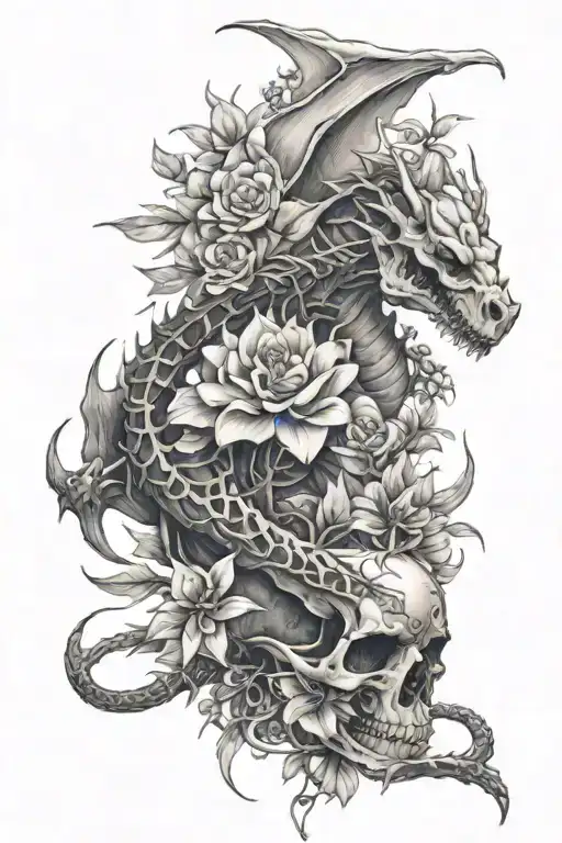Dragon Skeleton And Wildflowers Growing Down My Spine