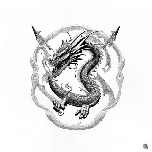 Dragon Is Wrapped Around A Katana Sword