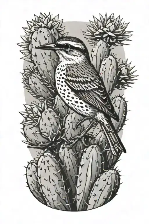 Cactus Wren On Cactus