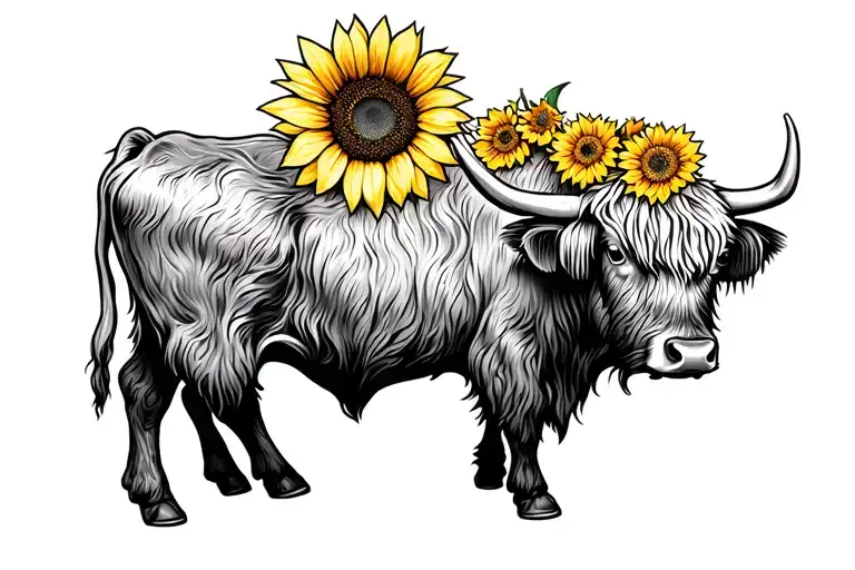 Highland Cow With Sunflower Frame