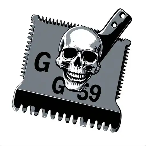 Razor Blade Pressed Into Skin With A Skull On It With The Letters G59