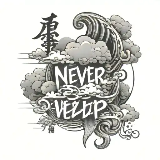 Design Never Give Up In Japanese Language And Give Some Cloud Design Around The Words