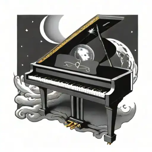 A Piano With A Portal To Space Underneath With Stars And The Moon Above The Piano