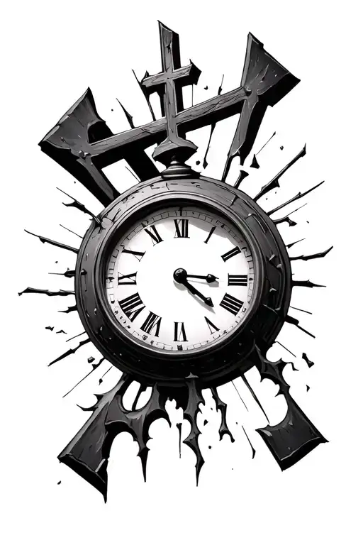 Broken Clock With Cross Behind Clock