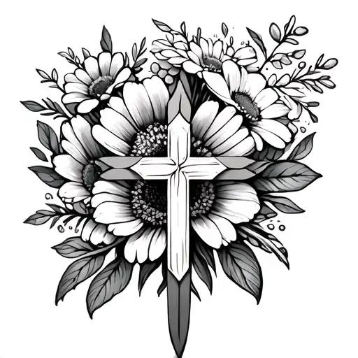 January April August Birth Flower Boquet Held Together With A Cross In The Center