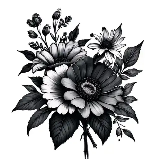 January April August Birth Flower Boquet Simple Outline