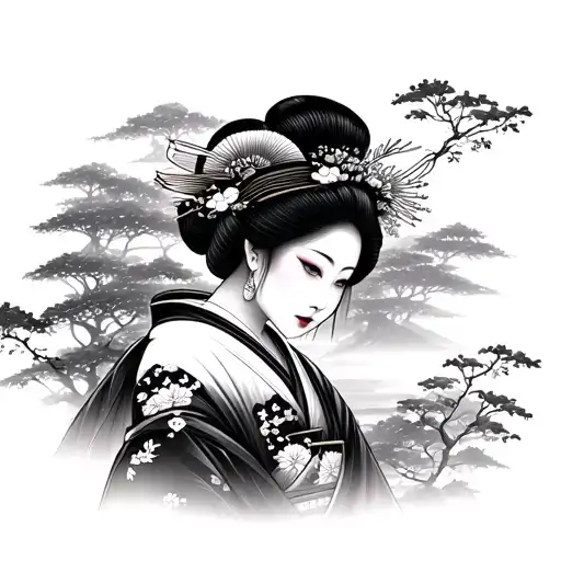 Geisha Realism And Japanese Forest Background Temples