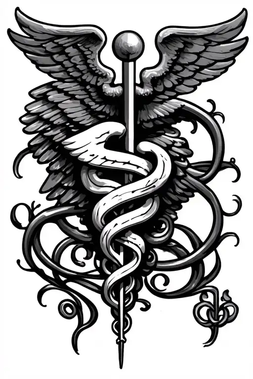 Caduceus Psychedelic Back Tattoo Design