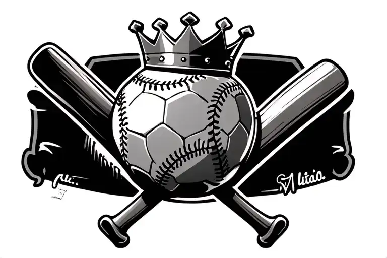 Baseball With Crown And Bats Next Soccer With A Crown