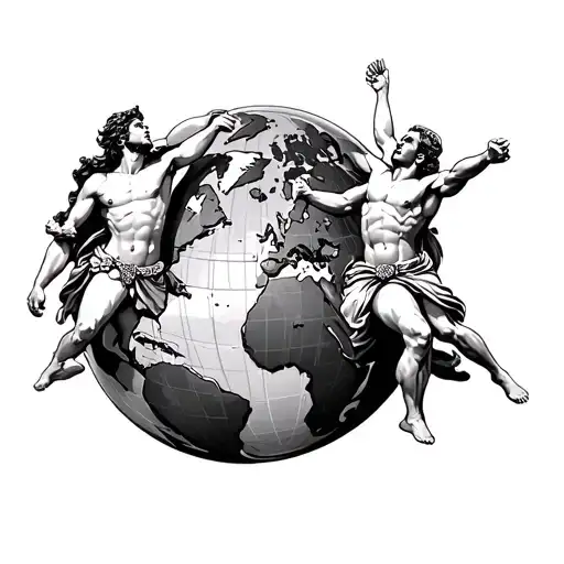 Greek Gods Fighting Above The Globe Or The World