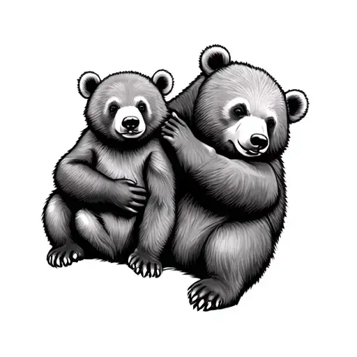 Big Bear Holding Small Bear Sitting