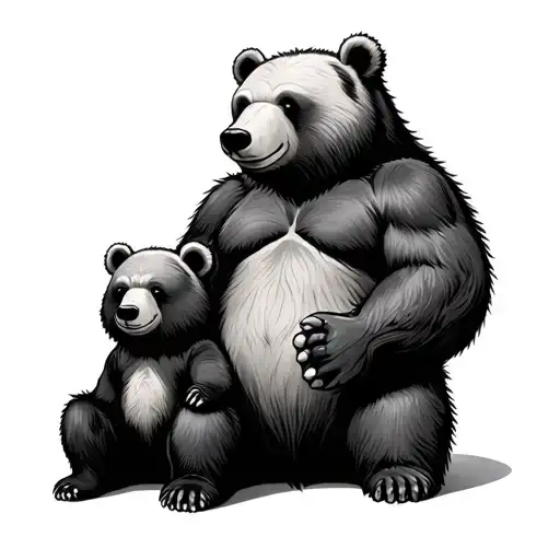 Big Bear Has Little Bear In The Arm Sitting In Front Of Him