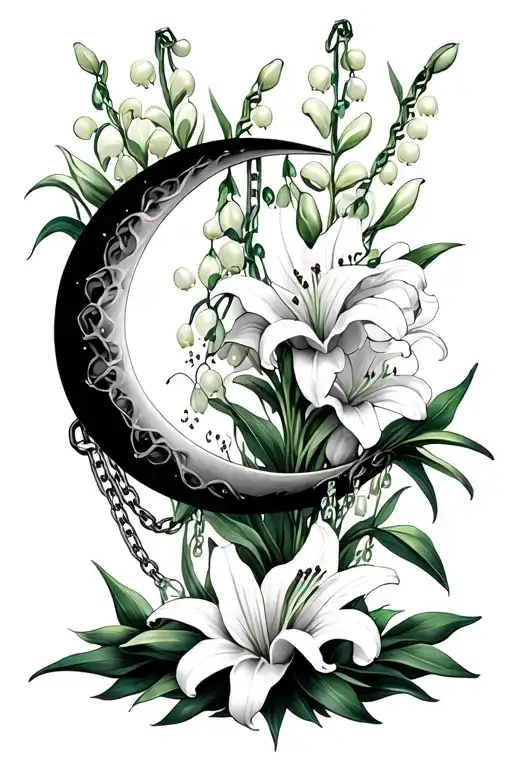 Crescent Moon Surrounded By Gladiolus With Lily Of The Valley And Emerald Chains